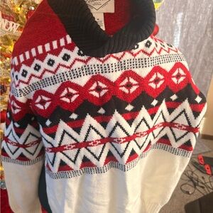 St. John's Bay Red, Black, and White Crewneck Sweater